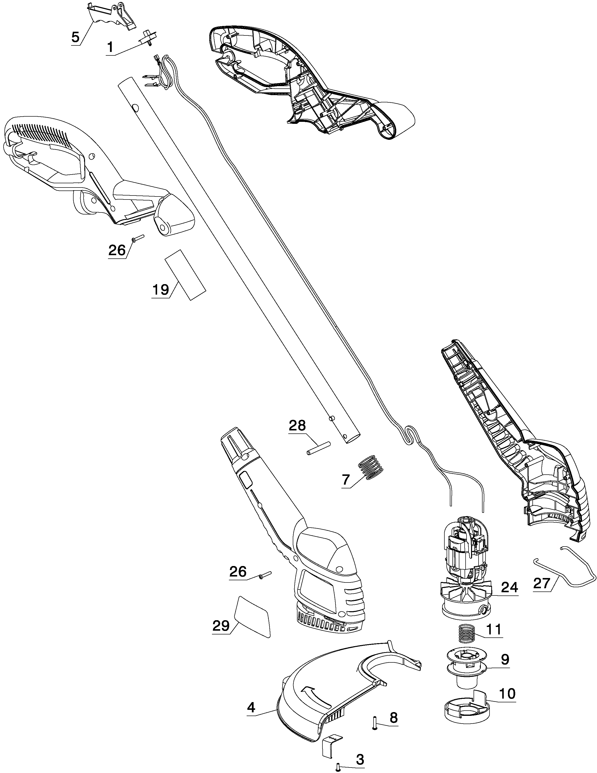 Default Diagram and Parts List for ST4500KY-B2C Type 4 Black and Decker Trimmer